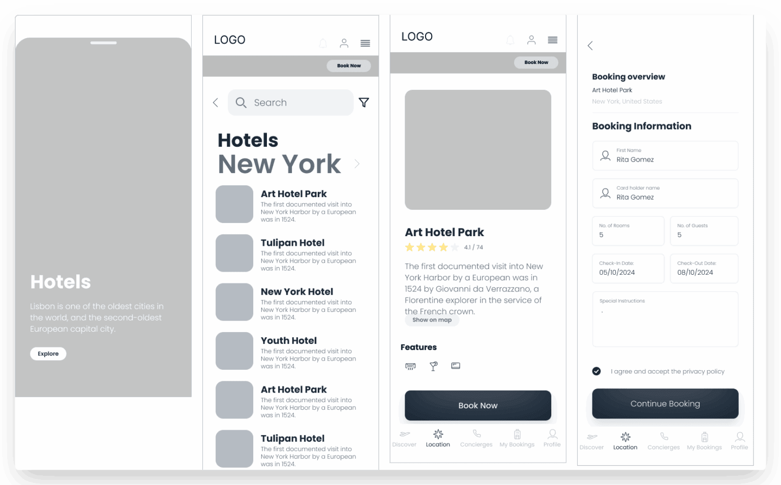 WIREFRAME · BOOKING